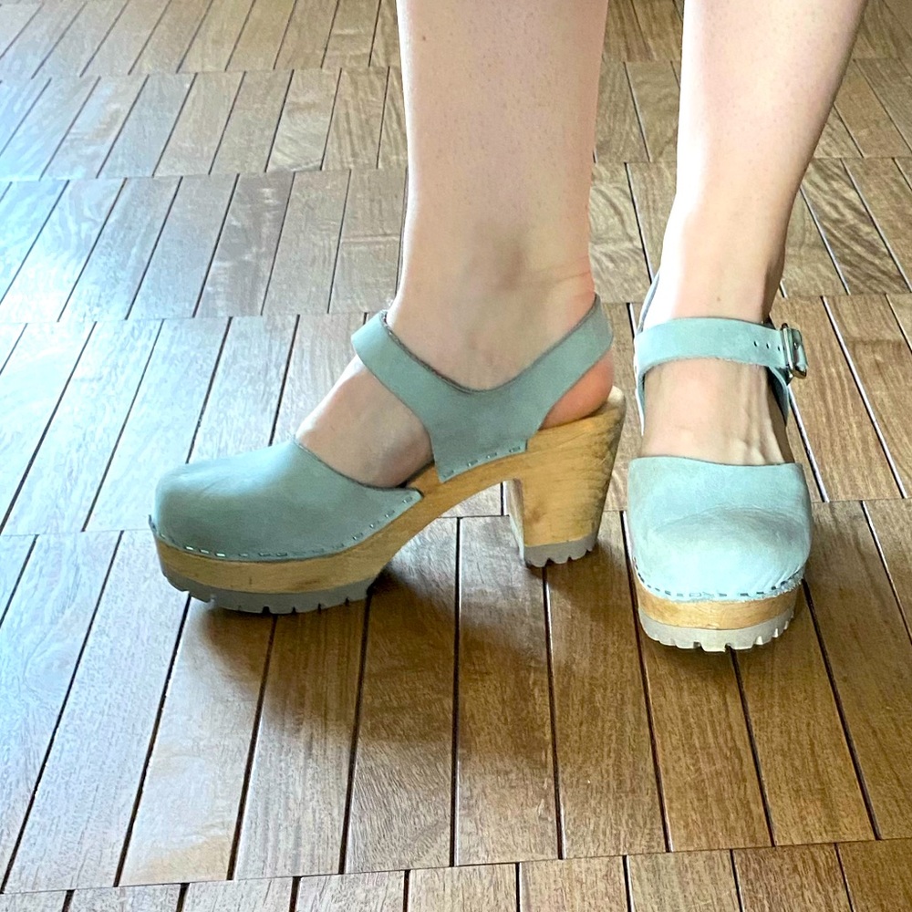 ROBINS EGG BLUE CLOG HEELS